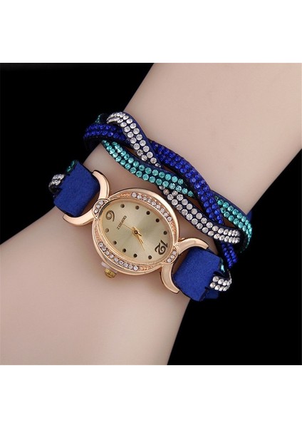 Mavi Sıcak Satış Moda Bilezik Saatler Kadın Elmas Halat Silgi Rahat Bayanlar Kuvars Izle Kore Kadife Iki Tur Sarma Saat (Yurt Dışından)