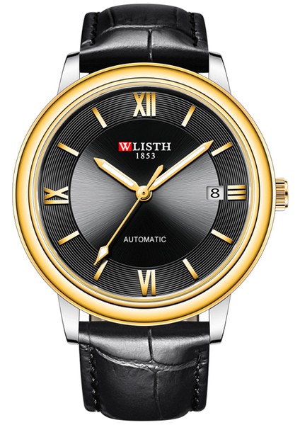 Siyah Altın Wlısth Basit Erkek Otomatik Mekanik Saat Su Geçirmez Trend Erkek Iş Erkek Kol Saatleri Relogio Masculino (Yurt Dışından)