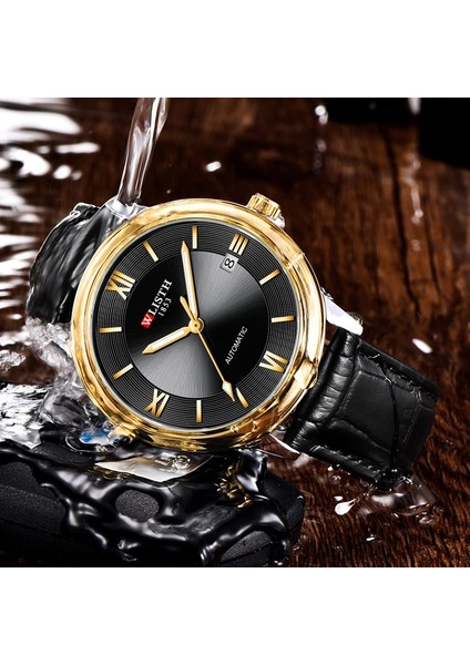 Siyah Altın Wlısth Basit Erkek Otomatik Mekanik Saat Su Geçirmez Trend Erkek Iş Erkek Kol Saatleri Relogio Masculino (Yurt Dışından) indirimleri
