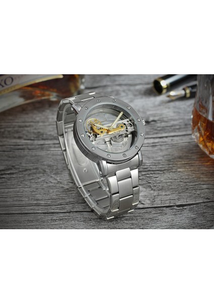 Gümüş Forsınıng Altın Mekanik Saat Dairesel Tırnak Terazisi Çelik Bant Izle Rahat Moda Içi Boş Yatay Erkek Mekanik Saat (Yurt Dışından) fiyatları