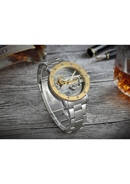 Gümüş Forsınıng Altın Mekanik Saat Dairesel Tırnak Terazisi Çelik Bant Izle Rahat Moda Içi Boş Yatay Erkek Mekanik Saat (Yurt Dışından) fırsatları
