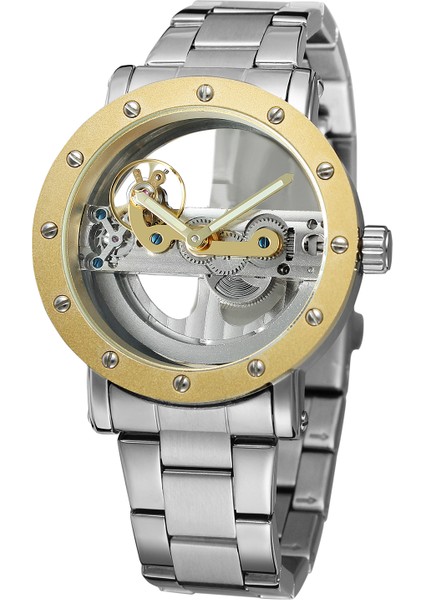 Gümüş Forsınıng Altın Mekanik Saat Dairesel Tırnak Terazisi Çelik Bant Izle Rahat Moda Içi Boş Yatay Erkek Mekanik Saat (Yurt Dışından) indirimleri