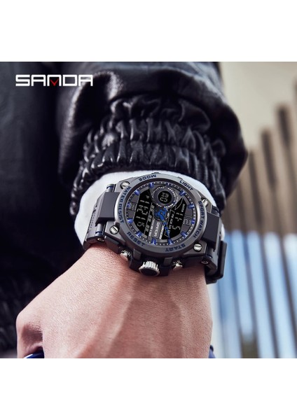 Armygreen Yenı Sanda G Tarzı Erkekler Dijital Saat Askeri Spor Saatler Çift Ekran Su Geçirmez Elektronik Kol Saati Relogio Masculino 6092 (Yurt Dışından)