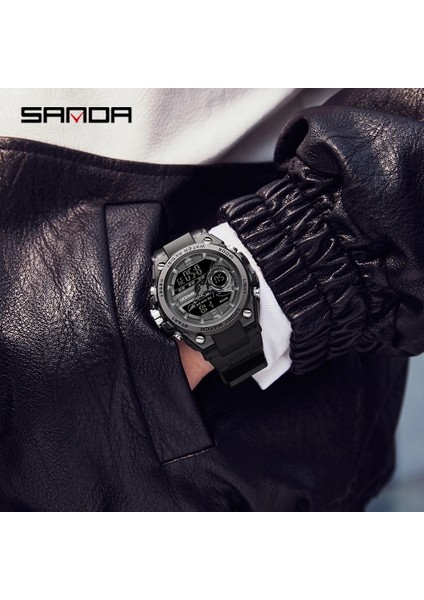 Armygreen Yenı Sanda G Tarzı Erkekler Dijital Saat Askeri Spor Saatler Çift Ekran Su Geçirmez Elektronik Kol Saati Relogio Masculino 6092 (Yurt Dışından)