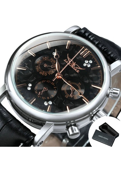 Kutu Gül-Altın-Sıyah Jaragar Lüks Marka Otomatik Mekanik Erkek Kol Saatleri 20MM Deri Kayış Izle Adam Dropshipping Часы Мужские Наручные J (Yurt Dışından)