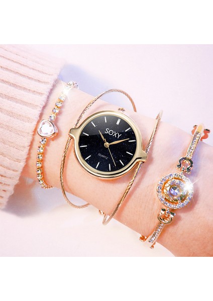 Altın 2 Yeni Çelik Tel Bilezik Saat Setleri Kadın Yıldızlı Gökyüzü Basit Bayanlar Kol Saati 3 Adet Lüks Kadın Saatler Kuvars Saat Reloj Mujer (Yurt Dışından) modelleri