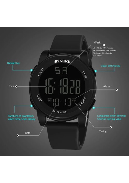 Siyah Moda Erkek LED Su Geçirmez Dijital Kol Saatleri Spor Izle Askeri Izle Erkekler Için Dijital Saatler Mens 2023 (Yurt Dışından) indirimleri