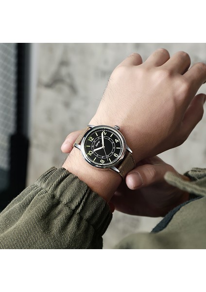 Kahverengi Aviator Quartz Saat Frabik Naylon Kayış Japonya Hareketi Aydınlık Ibreler (Yurt Dışından) indirimleri