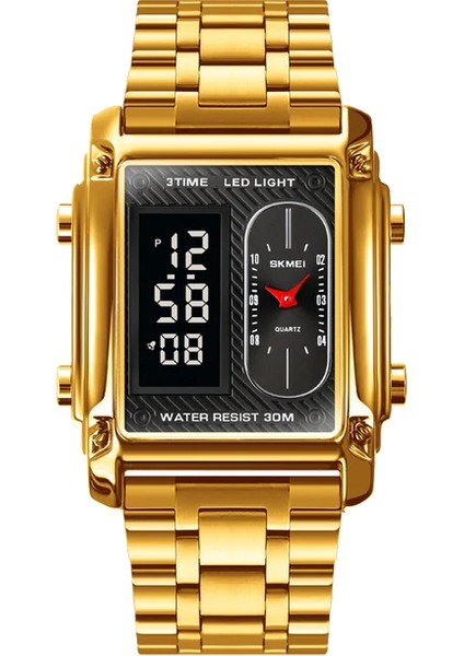 Altın Çelik Skmeı Üst Marka Erkek Izle Lüks 3 Zaman Spor Kuvars Saatler Chnorograph Tarih Elektronik Saat LED Işık Su Geçirmez (Yurt Dışından)