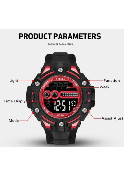Yeşil Dijital Kol Saatleri Su Geçirmez Smael Izle Üst Marka Kronometre Montre Erkekler Saatler Dijital LED 1526 Erkek Askeri Saatler Spor (Yurt Dışından)