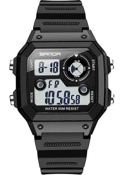 Siyah Gümüş Sanda Sıcak Satış Dijital Saat Çok Fonksiyonlu Yeni Kare Moda Elektronik Saat Su Geçirmez Aydınlık Spor Erkek Saat 418 (Yurt Dışından)