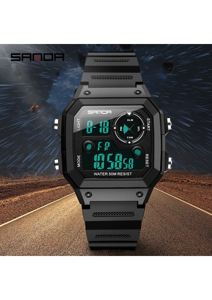 Siyah Gümüş Sanda Sıcak Satış Dijital Saat Çok Fonksiyonlu Yeni Kare Moda Elektronik Saat Su Geçirmez Aydınlık Spor Erkek Saat 418 (Yurt Dışından) modelleri