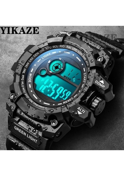 618A-AÇIK Mavi Erkekler Izle Serin Aydınlık Erkek Spor Saat Çok Fonksiyonlu Askeri Saat Kol Saati Adam Çocuklar Için LED Dijital Elektronik Saat (Yurt Dışından)