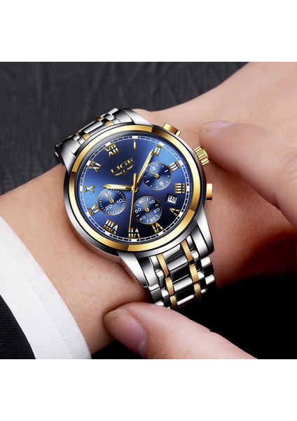 Altın Mavi Çelik 2022 Yeni Saatler Erkekler Lüks Marka Lıge Chronograph Erkekler Spor Saatler Su Geçirmez Tam Çelik Kuvars Erkek Saati Relogio Masculino (Yurt Dışından) fiyatları