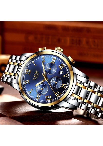 Altın Mavi Çelik 2022 Yeni Saatler Erkekler Lüks Marka Lıge Chronograph Erkekler Spor Saatler Su Geçirmez Tam Çelik Kuvars Erkek Saati Relogio Masculino (Yurt Dışından) modelleri