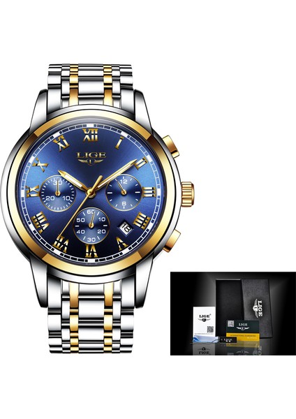 Altın Mavi Çelik 2022 Yeni Saatler Erkekler Lüks Marka Lıge Chronograph Erkekler Spor Saatler Su Geçirmez Tam Çelik Kuvars Erkek Saati Relogio Masculino (Yurt Dışından) indirimleri