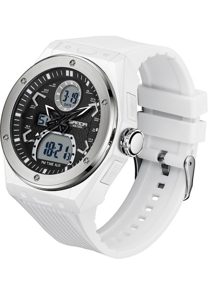 Beyaz Sanda Marka 2023 Erkek Saatler Çift Ekran Dijital Kuvars Saatı Su Geçirmez Spor Askeri Izle Relogio Masculino 3138 (Yurt Dışından)