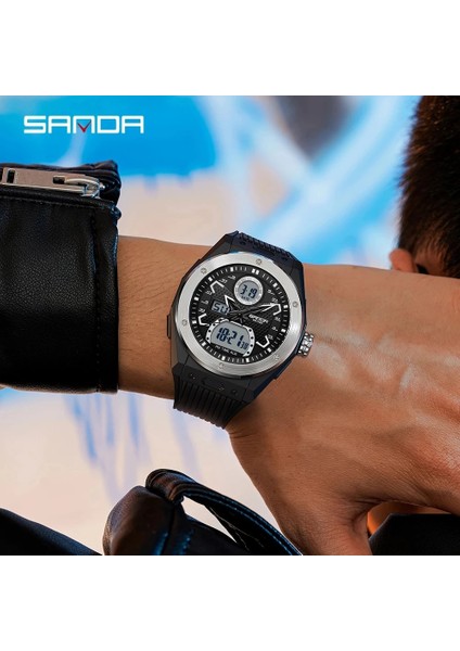 Beyaz Sanda Marka 2023 Erkek Saatler Çift Ekran Dijital Kuvars Saatı Su Geçirmez Spor Askeri Izle Relogio Masculino 3138 (Yurt Dışından) fırsatları