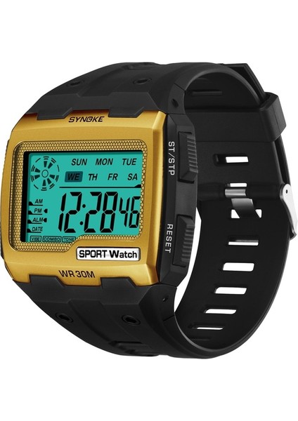 9021GOLD Synoke Erkek Spor Saat LED Alarm Su Geçirmez Kare Büyük Arama Dijital Saatler Erkek Elektronik Saat Kol Saati Relojes Hombre (Yurt Dışından)