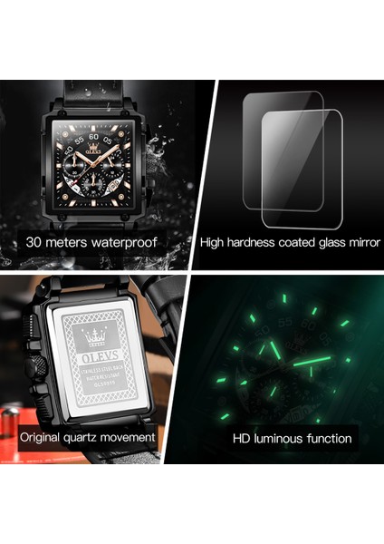 Siyah Olevs Erkekler Kuvars Saatler Chronograph Su Geçirmez Spor Izle Lüks Marka Deri Band Takvim El Saati Erkek Siyah Kadran (Yurt Dışından) modelleri
