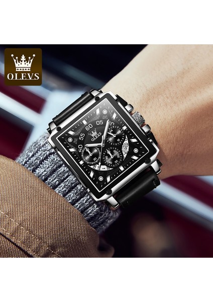 Siyah Olevs Erkekler Kuvars Saatler Chronograph Su Geçirmez Spor Izle Lüks Marka Deri Band Takvim El Saati Erkek Siyah Kadran (Yurt Dışından) fırsatları