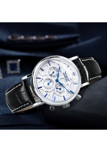 Gümüş Sıyah Otomatik Mekanik Izle Erkekler 2020 Erkek Saatler Top Marka Lüks 3 Alt Kadran 6 Eller Deri Kayış Moda Hediye Jaragar Rolej (Yurt Dışından) indirimleri