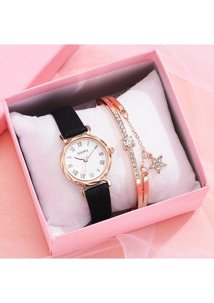 2pcs Mıknatıs Siyah B Gaiety Marka 2ADET Set Gündelik Saat Kadınlar Için Taklidi Bileklik Saat Deri Bayan Bilek Saati Basit Elbise Gfit Montre Femme (Yurt Dışından)