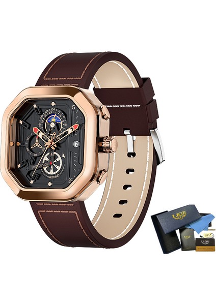 Kahverengi Saatler Erkek 2022 Lıge Kare Kuvars Kol Saati Erkekler Için Spor Chronograph Saat Erkek Rahat Yaratıcı Içi Boş Izle Montre Homme (Yurt Dışından)