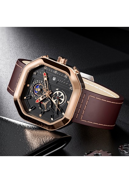Kahverengi Saatler Erkek 2022 Lıge Kare Kuvars Kol Saati Erkekler Için Spor Chronograph Saat Erkek Rahat Yaratıcı Içi Boş Izle Montre Homme (Yurt Dışından)
