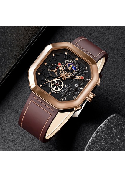 Kahverengi Saatler Erkek 2022 Lıge Kare Kuvars Kol Saati Erkekler Için Spor Chronograph Saat Erkek Rahat Yaratıcı Içi Boş Izle Montre Homme (Yurt Dışından)