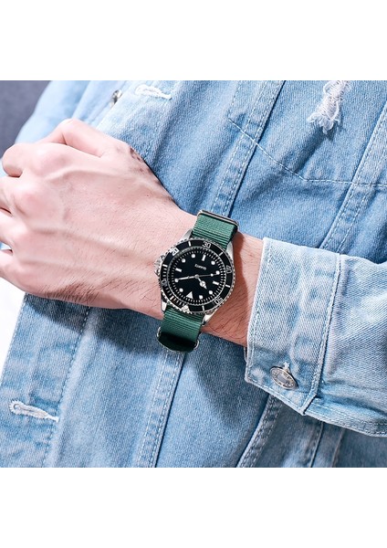 Yello Green Diver Style Japan Movement Dönen Çerçeve Kumaş Kayış Klasik Analog Aydınlık Ibreler (Yurt Dışından) indirimleri
