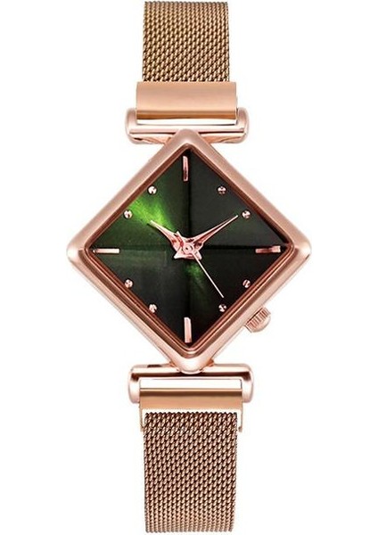 Yeşil Kadın Manyetik Bilezik Saatler Set Kadın Lüks Kare Bilezik Kuvars Saatı Bayanlar Elbise Saat Relogio Feminino (Yurt Dışından)