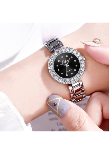 Gümüş Siyah Lvpai Marka Lüks Bilezik Saatler Kadınlar Için Set Moda Geometrik Bileklik Kuvars Saat Bayanlar Kol Saati Zegarek Damski (Yurt Dışından)