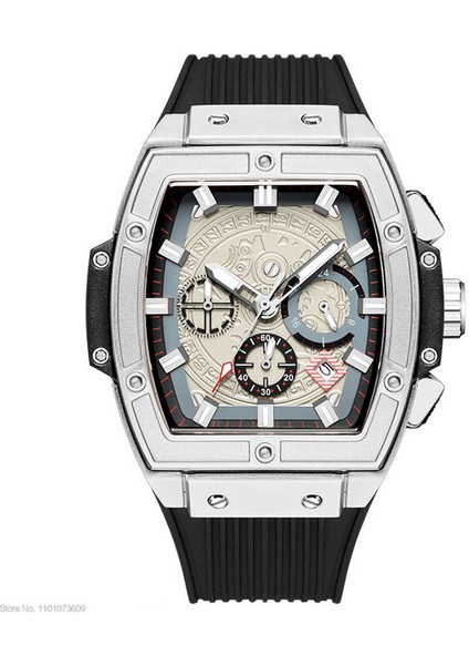 Gümüş Megır Ruımas Erkekler Için Saatler Moda Askeri Spor Tonneau Chronograph Kuvars Kol Saati Tarih 24 Saat 3ATM Su Geçirmez (Yurt Dışından)