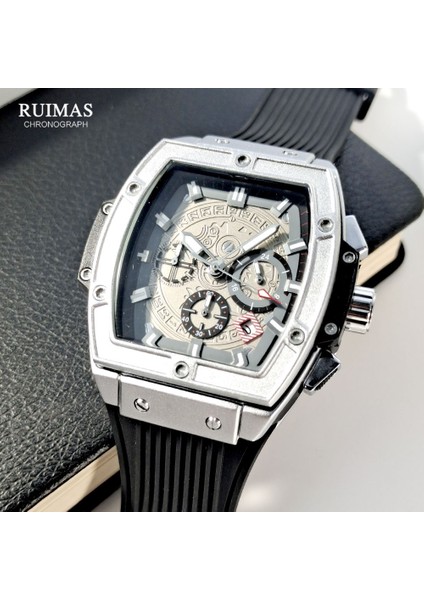 Gümüş Megır Ruımas Erkekler Için Saatler Moda Askeri Spor Tonneau Chronograph Kuvars Kol Saati Tarih 24 Saat 3ATM Su Geçirmez (Yurt Dışından) modelleri