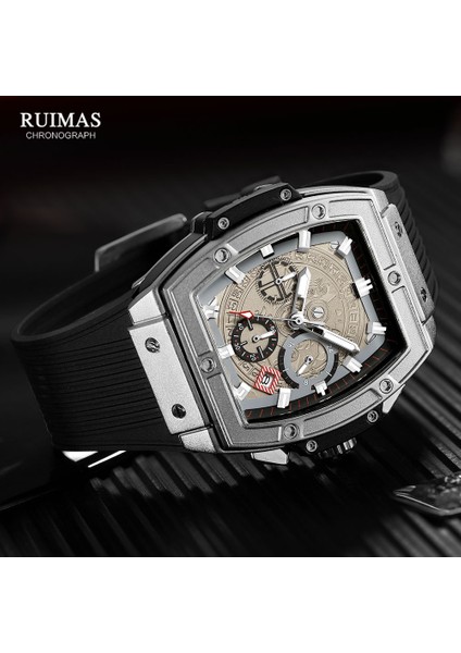 Gümüş Megır Ruımas Erkekler Için Saatler Moda Askeri Spor Tonneau Chronograph Kuvars Kol Saati Tarih 24 Saat 3ATM Su Geçirmez (Yurt Dışından) indirimleri