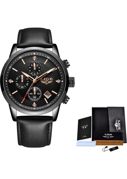 Siyah Altın L 2022 Lıge Üst Marka Yeni Rahat Moda Erkekler Kuvars Izle Lüks Askeri Deri Kayış Chronograph Erkekler Izle Relogio Masculino (Yurt Dışından)