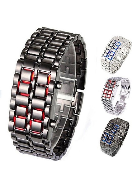 Gümüş Mavi Işık Erkekler LED Saatler Moda Lav Demir Samuray Paslanmaz Çelik Bilezik Dijital Elektronik Saat Erkekler Spor Saatler Reloj Hombre 2022 (Yurt Dışından) modelleri