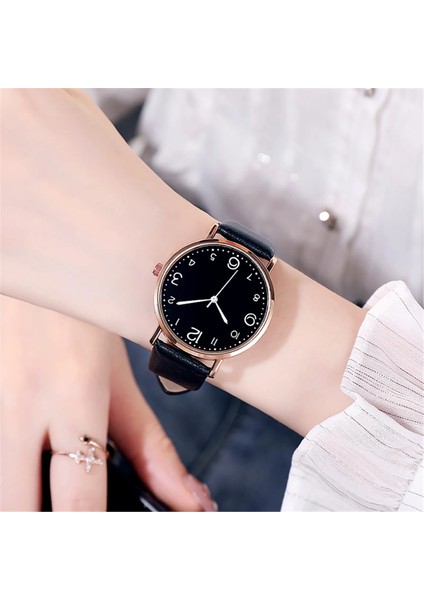 D Kadın Saatler Pu Deri Bant Siyah Kadran Analog Kol Saati Kadın Bilezik Saatler Kristal Saat Hediye Dijital Saat Reloj (Yurt Dışından)