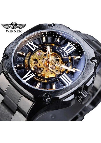GMT1159-4 Kazanan Altın Otomatik Mekanik Erkek Kol Saati Kare Kraliyet Roma Içi Boş Kadran Paslanmaz Çelik Kayış Erkekler Iş Izle Saat (Yurt Dışından)
