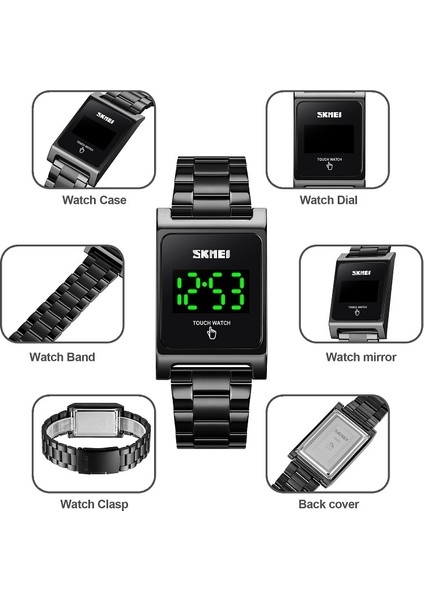 Gümüş Skmeı Marka Moda Dokunmatik Ekran Dijital Saat Erkekler Su Geçirmez LED Işık Tarih Erkekler Kol Saatleri Elektronik Saat Hediye Reloj 1869 (Yurt Dışından)