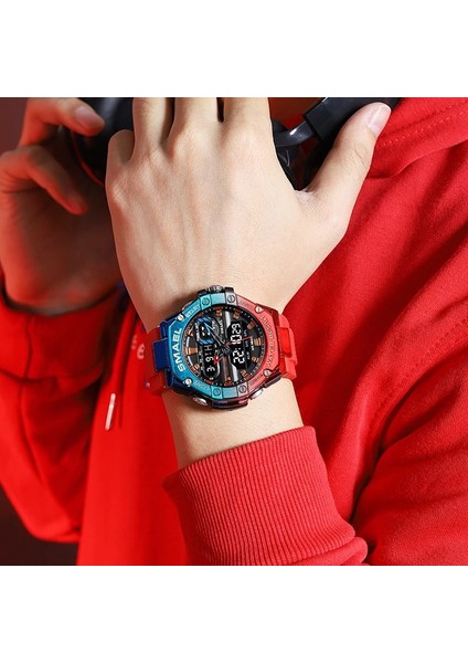 8066 Kırmızı Mavi Smael Spor Izle Adam Çift Zamanlı Saat Erkekler Için LED Işık Izle Alarm 8066 Moda Spor Saatler Askeri S Shiock Kol Saati (Yurt Dışından) modelleri