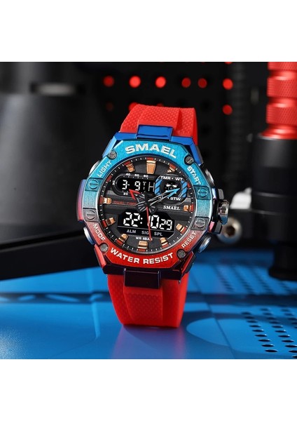 8066 Kırmızı Mavi Smael Spor Izle Adam Çift Zamanlı Saat Erkekler Için LED Işık Izle Alarm 8066 Moda Spor Saatler Askeri S Shiock Kol Saati (Yurt Dışından) fırsatları