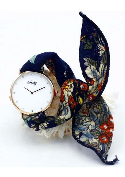 Altın Koyu Mavi Shsby Yepyeni Stil Bayanlar Çiçek Kumaş Kol Saati Kadın Elbise Izle Moda Kız Rahat Kuvars Bilezik Saatler Kumaş Saat (Yurt Dışından)