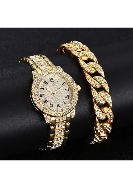 2 Adet Set Rose Golda Elmas Kadın Saatler Altın Izle Bayanlar Bilek Saatleri Lüks Marka Taklidi Kadın Bilezik Saatler Kadın Relogio Feminino (Yurt Dışından) modelleri