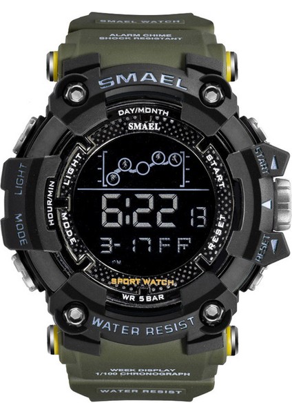 Armygreen Smael Erkek Izle Askeri Suya Dayanıklı Spor Saatler Ordu Büyük Arama LED Dijital Saatı Kronometre Erkek 1802 Saat (Yurt Dışından)