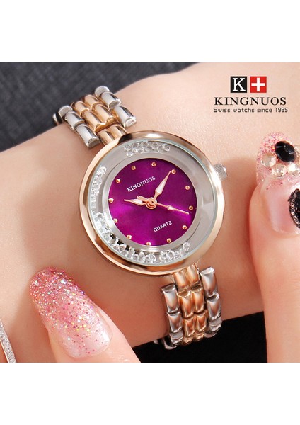 Mor Moda Bilezik Izle Kadın Gül Altın Tam Paslanmaz Çelik Kuvars Saat Bayanlar Parlayan Kristal Elmas Saat Üst Marka Kıngnuos (Yurt Dışından)