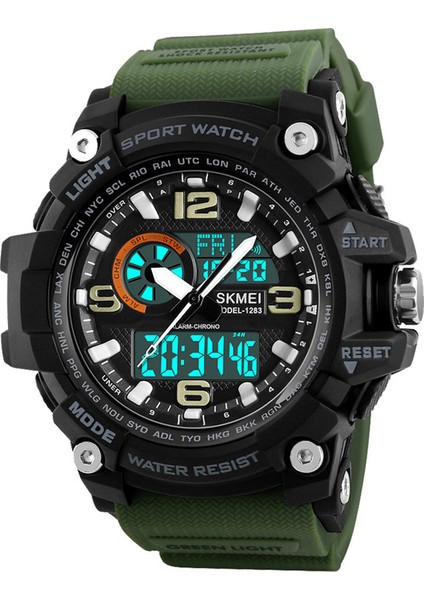 Yeşil Skmeı 1283 Erkek Askeri Çift Zamanlı Ekran Çok Fonksiyonlu Adam Dijital Saatler Erkek Kuvars Analog Su Geçirmez Relogios Masculino (Yurt Dışından)