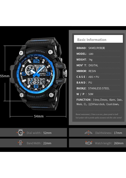 Yeşil Skmeı 1283 Erkek Askeri Çift Zamanlı Ekran Çok Fonksiyonlu Adam Dijital Saatler Erkek Kuvars Analog Su Geçirmez Relogios Masculino (Yurt Dışından) indirimleri