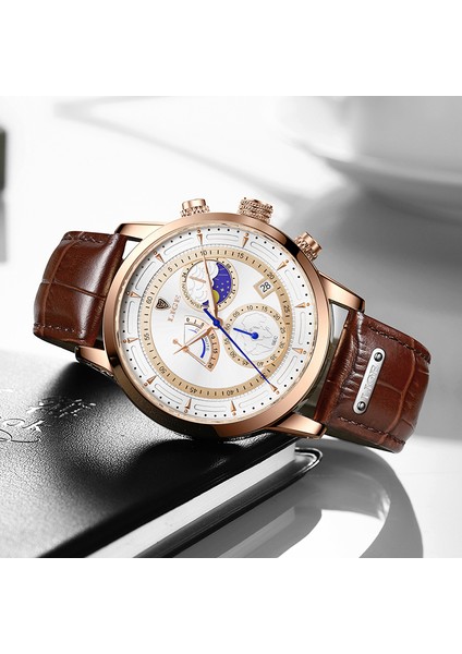 Gül Altın Siyah Lıge Büyük Kadran Deri Ordu Erkek Saatler Lüks Spor Su Geçirmez Izle Adam Kronograf Kuvars Kol Saatleri Montre Homme + Kutu (Yurt Dışından) modelleri